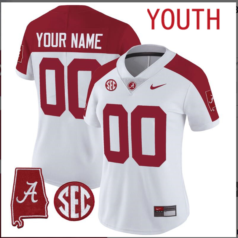 Youth  Alabama Crimson Tide Vapor Limited white Custom 2024 Nike NCAA Jersey 6->customized nfl jersey->Custom Jersey